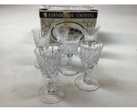 A collection of crystal and cut glass Sherry glasses and tumblers  including Edinburgh Crystal together with a decanter and a