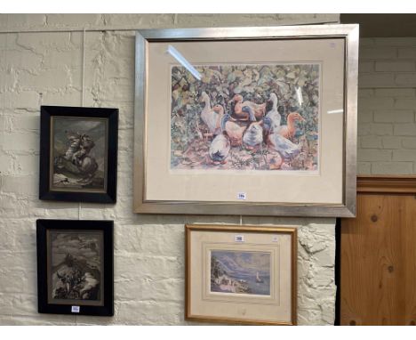Charles Rowbotham, Near Mennagio, Lake Como, watercolour, limited edition print and pair Napoleonic prints (4).