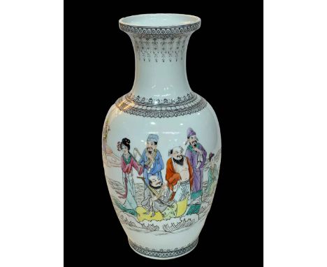 Large Chinese Republic vase decorated with figures and verse, red seal mark to base, 35.5cm.