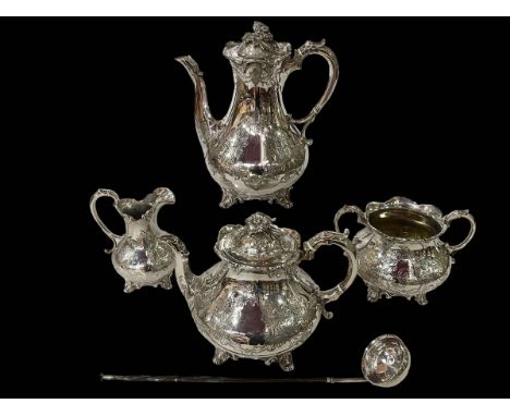 Good early Victorian silver four piece tea and coffee service by George John Richards, London 1852, having engraved foliate d