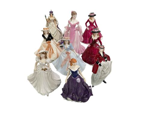 Nine Royal Worcester figurines including Coronations of QEII, Grace, Christina x 2, Fiona and Caroline.