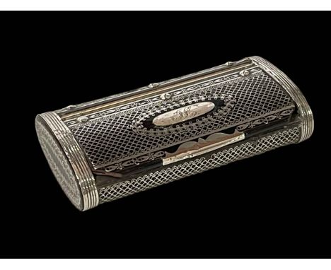 19th Century silver piqué work snuff box of oval section, 8.75cm across.