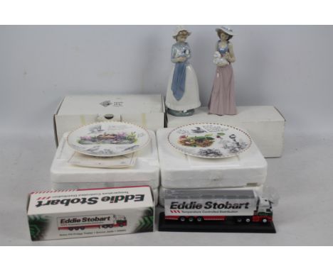 Two boxed Nao figures and four Wedgwood / Danbury Mint plates.