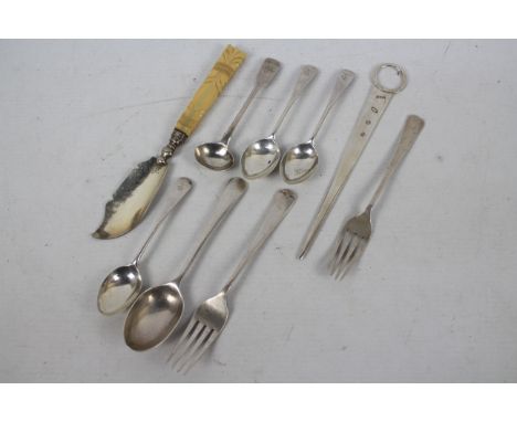 A collection of silver flatware and a silver letter opener, various assay and sponsors marks, approximately 189 grams / 6 ozt