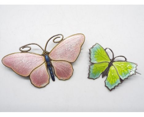 Two enamelled butterfly brooches, one stamped Silver, largest approximately 6 cm (l).Condition Report: The larger brooch with