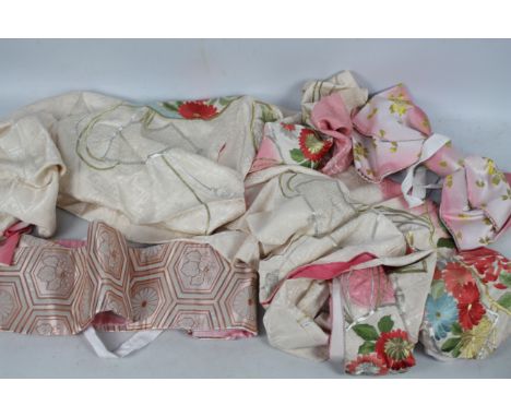 A good quality kimono, floral embroidered and with gold and silver coloured thread, approximately 160 cm (l)