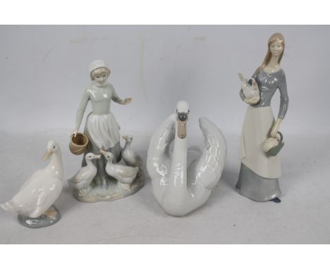 Lladro, Nao and similar figures / groups, largest approximately 27 cm (h).