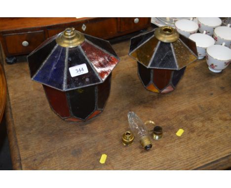 Two coloured and leaded light fittings