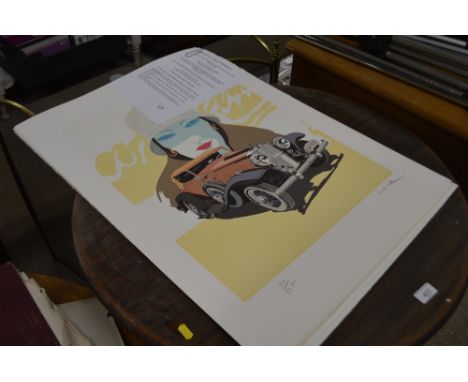Six Art Deco style lithographs by Daniel Lebier "Homage to the Automobile"