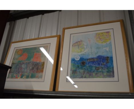 Shoichi Hasegawa, Japanese born 1929, Ballet de Lunes, coloured etching, signed and numbered and one other (2)