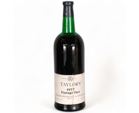 A Double Magnum bottle of Taylor's 1977 Vintage Port, (300cl)Capsule damaged, level to high shoulder. 