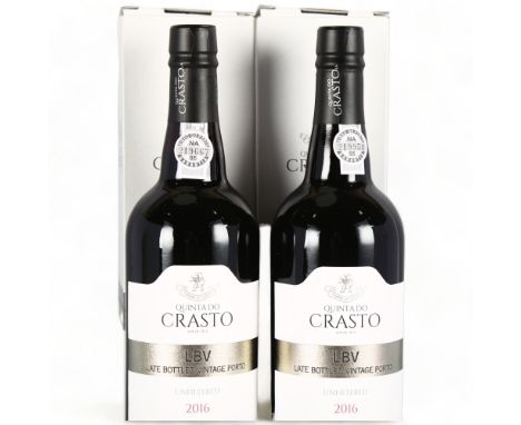 Late Bottled Vintage Port Unfiltered 2016,  Quinta do Crasto. 2 x boxed bottles.92 points Wine Advocate. Port wine. 