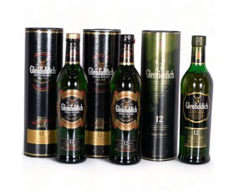 Glenfiddich 12 Years Old, Single Malt Scotch Whisky, 2 Special Reserve, all 70cl 40%, 3 bottles all in original box 