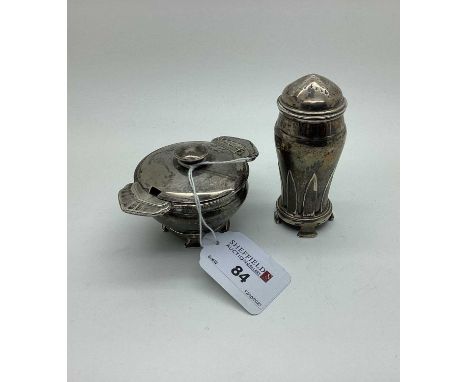 A Stylish Art Deco Hallmarked Silver Lidded Mustard and Matching Pepperette, BH,Sheffield 1931, ech of stylised design, raise