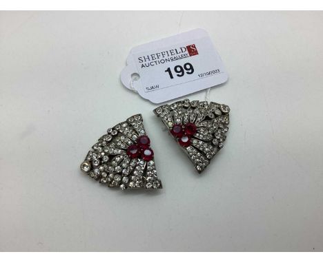 Knoll &amp; Pregizer; A Pair of Art Deco Colourless Paste Lapel / Dress Clips, with imitation ruby highlights, stamped makers