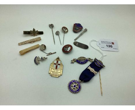 Hallmarked Silver Gilt and Other Medallion Pendants, stickpins, tie clips, etc.