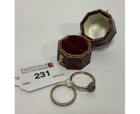 A 9ct Gold Cluster Dress Ring, together with an eternity band (worn) and a vintage style ring box.The cluster ring weighs 2gr