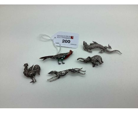 Vintage Marcasite Set Brooches, including pheasant, cockerel, elephant, dog etc. (5) [421991]