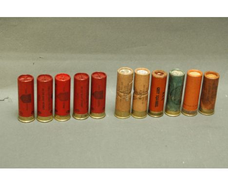 11 12 bore paper cased cartridges, 5 Hull Cartridge shot size 6, Army & Navy The Nitro, Eley BB Nitro, A.E.C. Grey Squirrel.