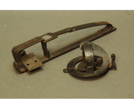 2 vintage traps, pole trap stamped to underside "S. Griffiths, Dwarf 1XL", 6.5 cm, and gin trap.    CONDITION REPORT:  Both o