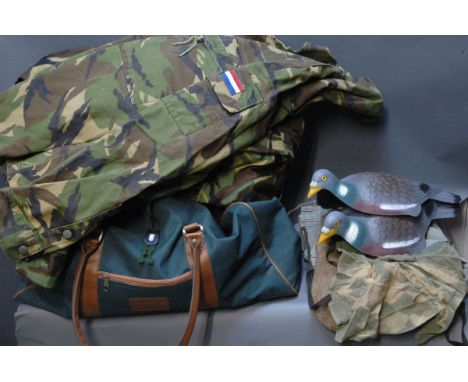 Bag of DPM jacket, DPM smock (S), 2 shell pigeon decoys. etc. 