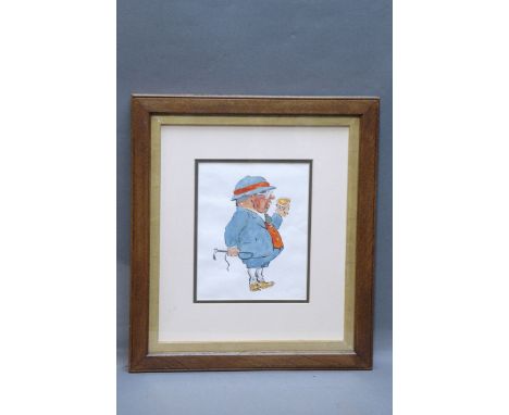 Attributed to John William Wilkinson (Wilk 1906-1994), watercolour cartoon, George Graham.  18 cm x 14 cm, framed and mounted