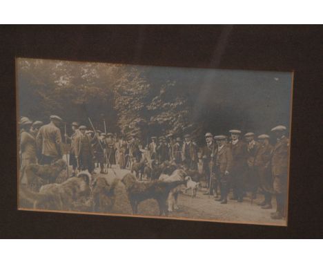 Late 19th/early 20th century otter hunting photograph, possibly Carlisle Otter Hounds.  14 cm x 24 cm, framed and mounted. 