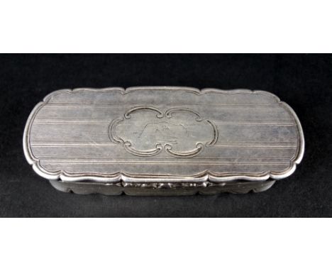 A Victorian silver snuff box of rounded rectangular form with shaped rims, the cartouche to the lid indistinctly engraved wit