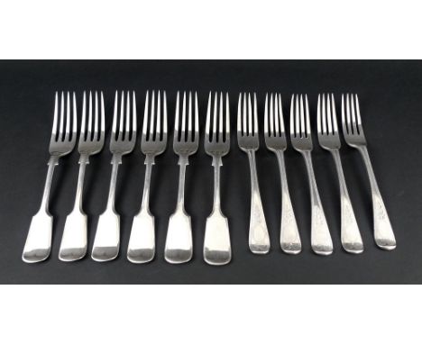 A set of six fiddle pattern table forks, Sheffield 1920, Joseph Rodgers & Sons, 19.5cm, together with a set of five forks  wi
