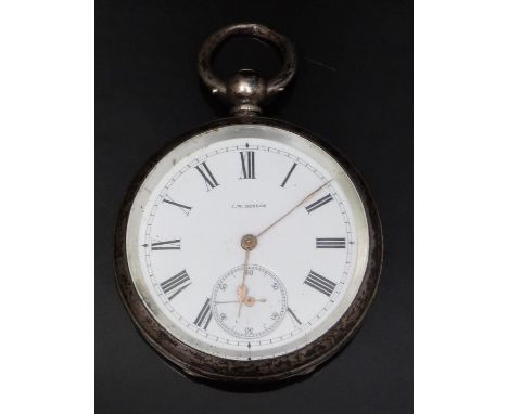 J.W. Benson Victorian hallmarked silver open faced pocket watch with inset subsidiary seconds dial, gold hands, black Roman n