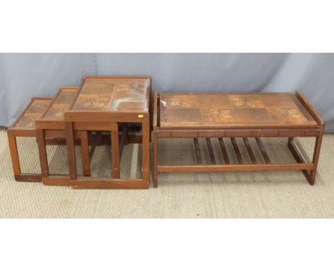 Retro G Plan style tile insert nest of tables and a coffee table, H42 x W96 x D51cm