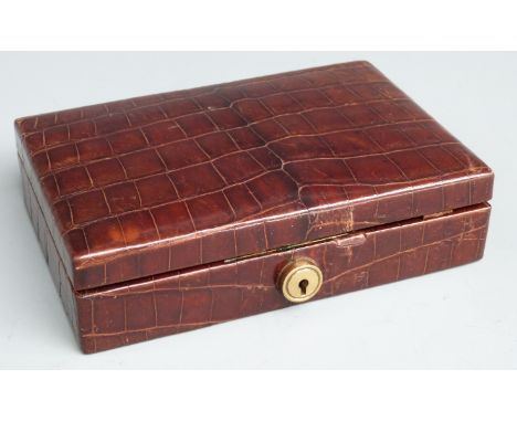 Asprey crocodile skin jewellery box with fitted interior, width 15cm