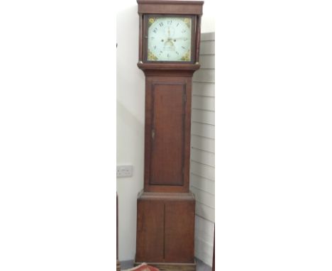 19thC oak long case clock, Rich'd Waycott to painted Arabic dial, with date aperture and secondary seconds, the eight day mov