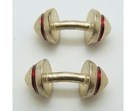 Pair of silver and enamel cufflinks