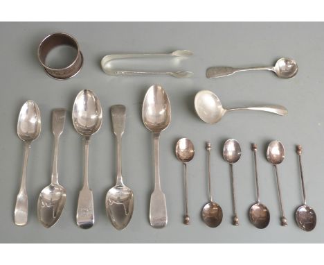 Twelve various 19th century and later hallmaked silver spoons including a set of six thistle topped examples, Scottish hallma