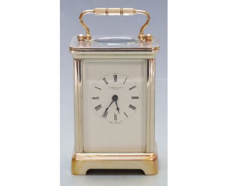 Late 20thC English silver plated carriage clock, J Horton and Son, London to enamel Roman dial,&nbsp; blued steel hands, corn