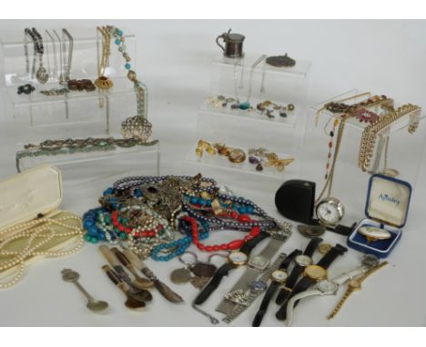 A collection of costume jewellery including silver necklace, earrings, Miracle bracelet &amp; necklace, watches, Vanda neckla