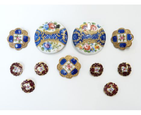 Two Bilston enamel buttons and further gilt and enamel buttons&nbsp;