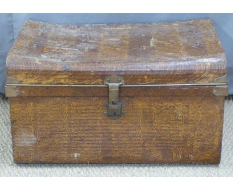 19thC twin handled metal trunk with faux wood effect, W72cm