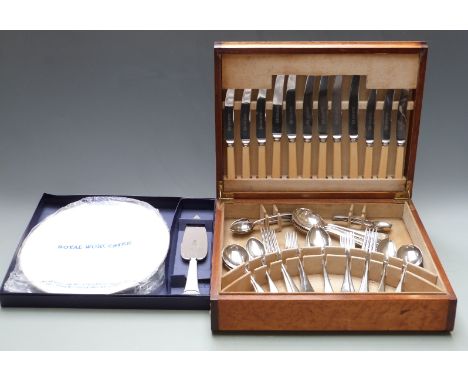 Six place setting canteen of silver plated cutlery and Royal Worcester cheese set