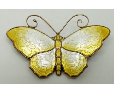 David Andersen Norway brooch in the form of a butterfly set with yellow enamel, 6 x 3.5cm