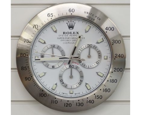 Rolex Oyster Perpetual Cosmograph Daytona dealers shop display advertising wall clock with white face, luminous hands and mar