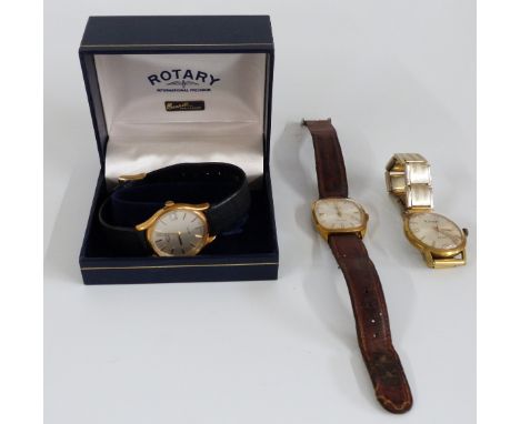 Three gold plated gentleman's wristwatches comprising a Smiths, Le Cheminant Invincible and a Rotary in original box.&nbsp;&n