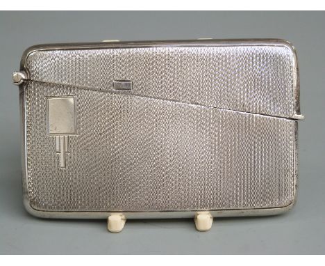 Art Deco George V hallmarked silver curved calling card case with engine turned decoration, Birmingham 1935&nbsp;Joseph Glost