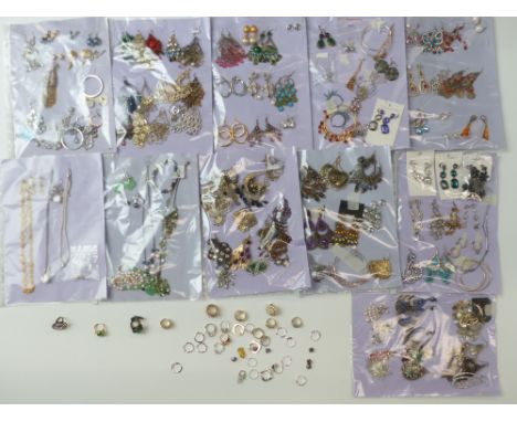 A large collection of earrings, necklaces and rings including paste, vintage, pearl necklace, labradorite, etc