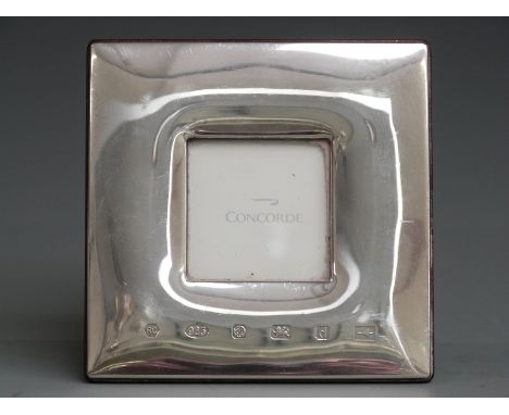 Concorde hallmarked silver photo frame with easel back by Corrs, overall size 12 x 12cm