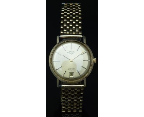 Rotary 9ct gold gentleman's wristwatch with date aperture, two-tone hands and baton markers, gold dial and signed 17 jewel mo