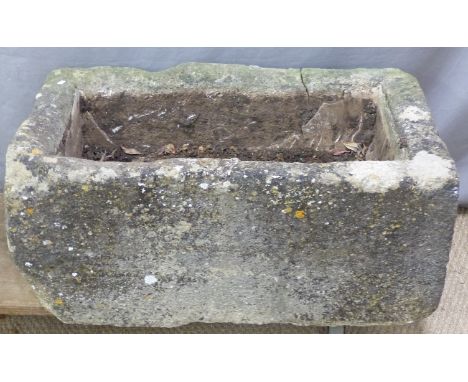 Carved natural stone trough, W90 x D63 x H38cm