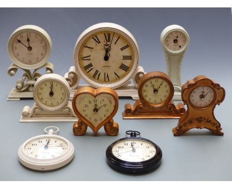 Seven various Newgate quartz mantel clocks and two larger pocket watch style examples