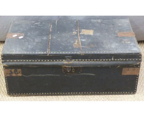 Studded 19thC travelling trunk, W76 x D41 x H30cm